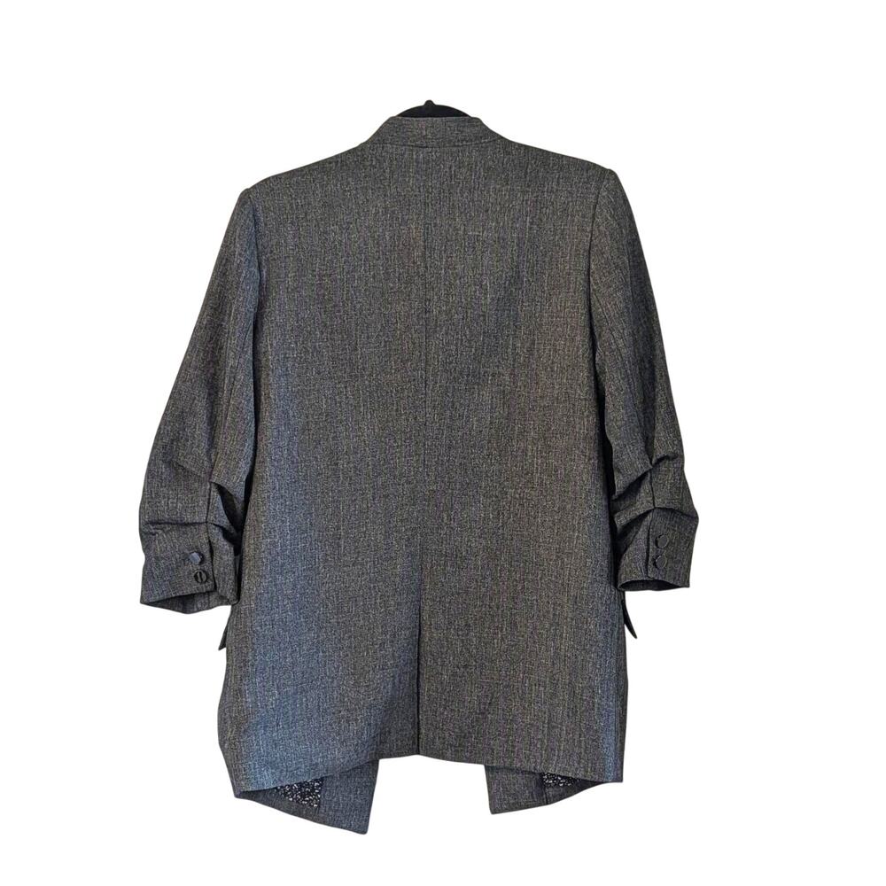 Skies Are Blue Gray Open Front Blazer Medium Ruched Sleeve Career Jacket - Picture 4 of 8